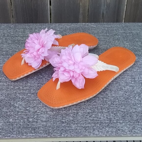 Kate Spade New York Flip Flop Women's Size 9 Orange Pink Bella Flower - Picture 7 of 9